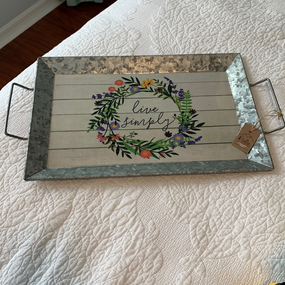 COPY - BW Boston Warehouse Rustic Living Serving Tray “live Simply” with floral…